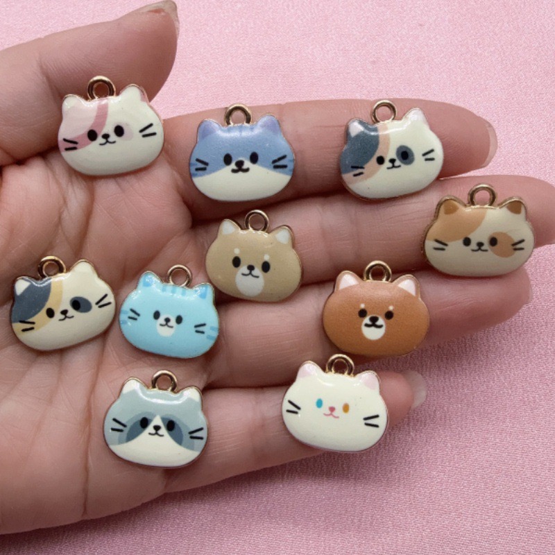 12pcs Printed Cat Head Alloy D - Jewelry Making For Birthday Party recension och pris